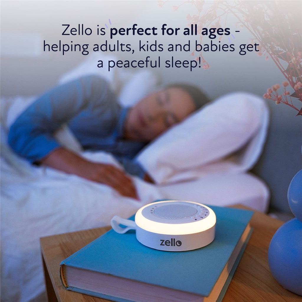 Zello Portable White Noise Machine Baby Sleep Aid – Simple Sound Machine with Gentle Night Light, Rechargeable for Home, Travel, Pram, Pushchair & Nursery