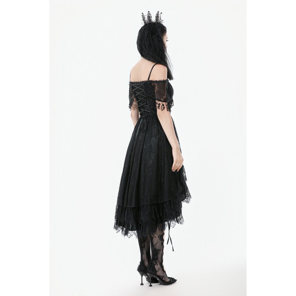 Dark in Love Soraya Gothic Lace High-Low Dress | Off-Shoulder Black