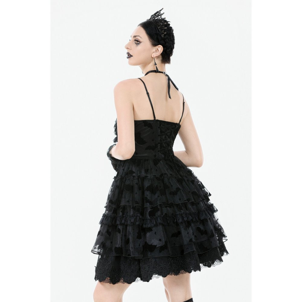 Dark in Love Morwenna Bat Mesh Layered Goth Mini Dress - Black Nylon