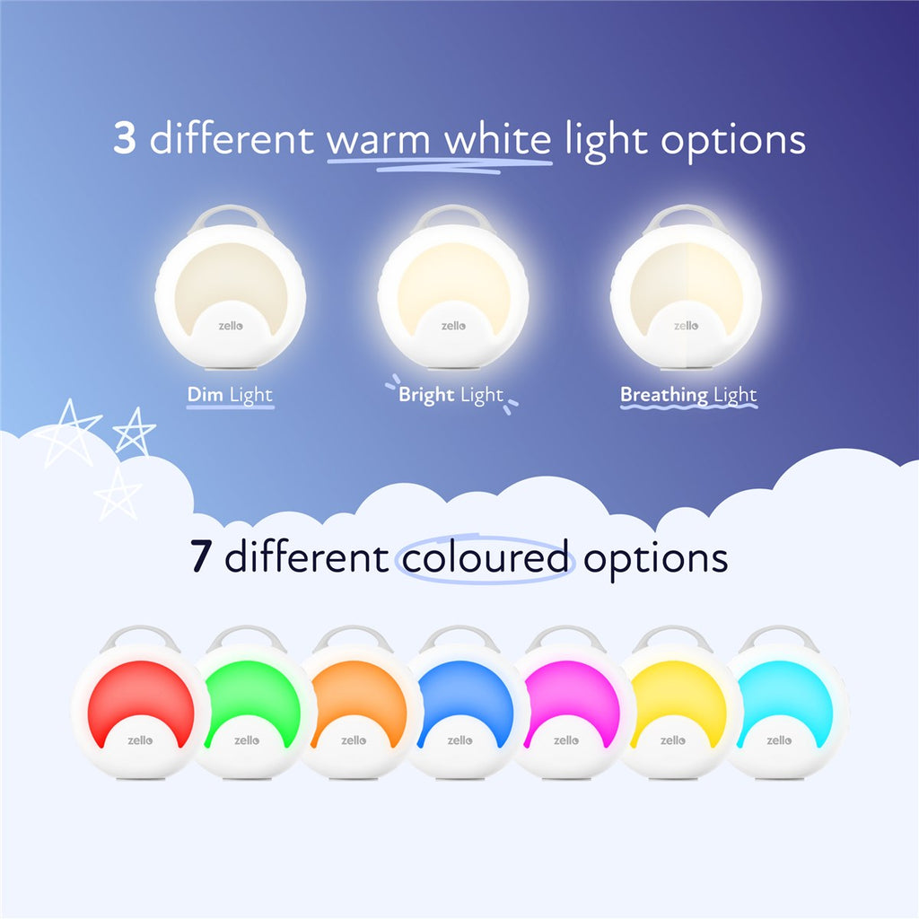 Zello Portable White Noise Machine 30 Soothing Sounds 7 Colour Moon Nightlight Sleep Timer 20hr Battery Voice Record Memory Function Sleep Timer Sound Machine Travel Pram Pushchair Cot Nursery