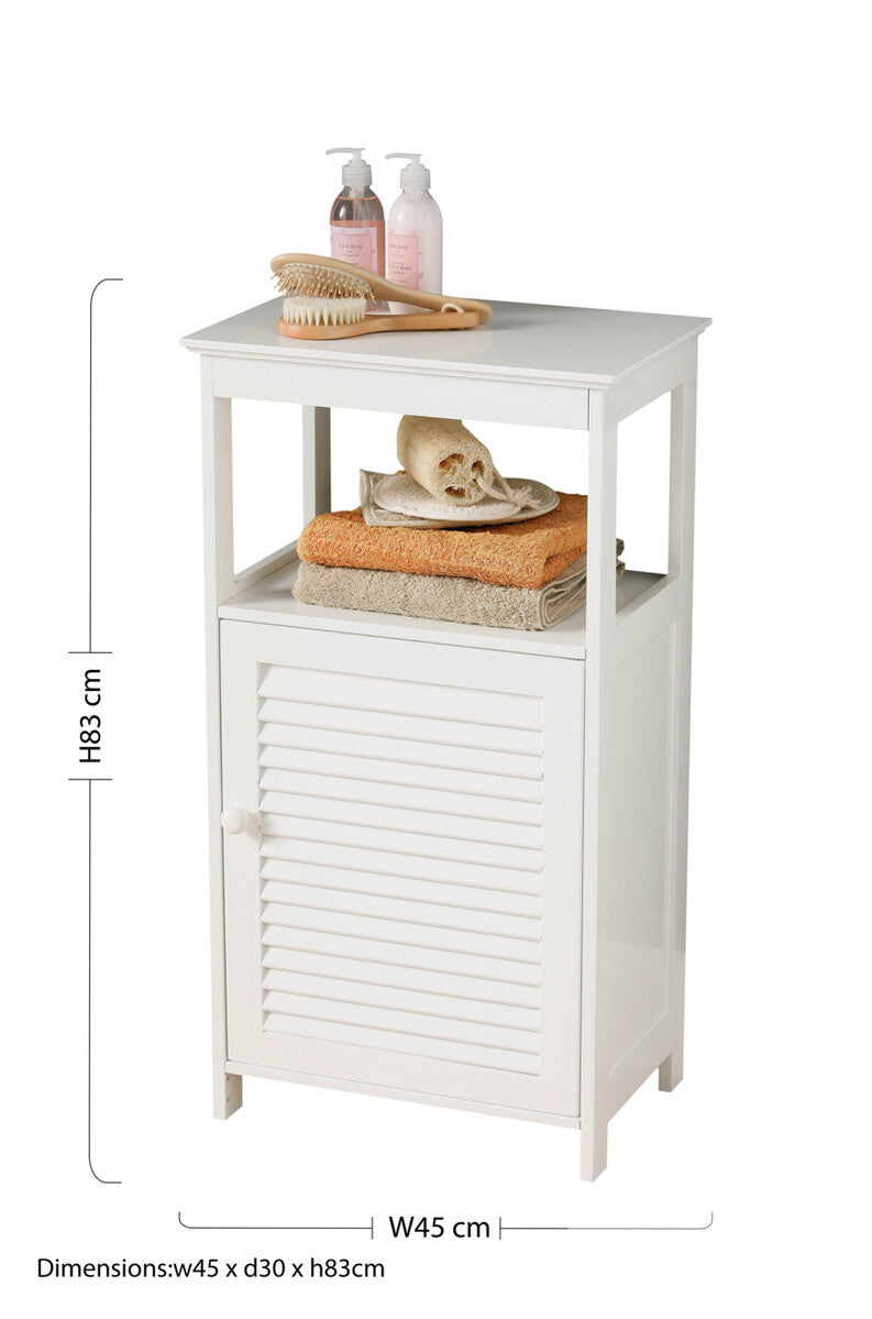 Orsina Shutter White Wood Floor Cabinet | Modern Bathroom Storage