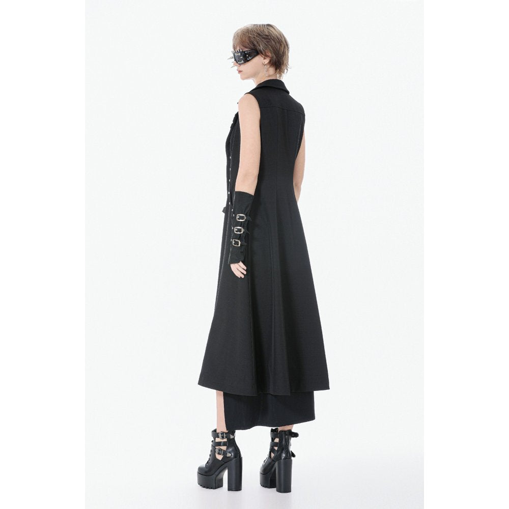 Dark in Love Collete Punk Sleeveless Long Fitted Coat | Studded Gothic