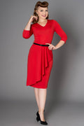 Timeless London Katie Red Polyester Dress with Belt and V-Neckline