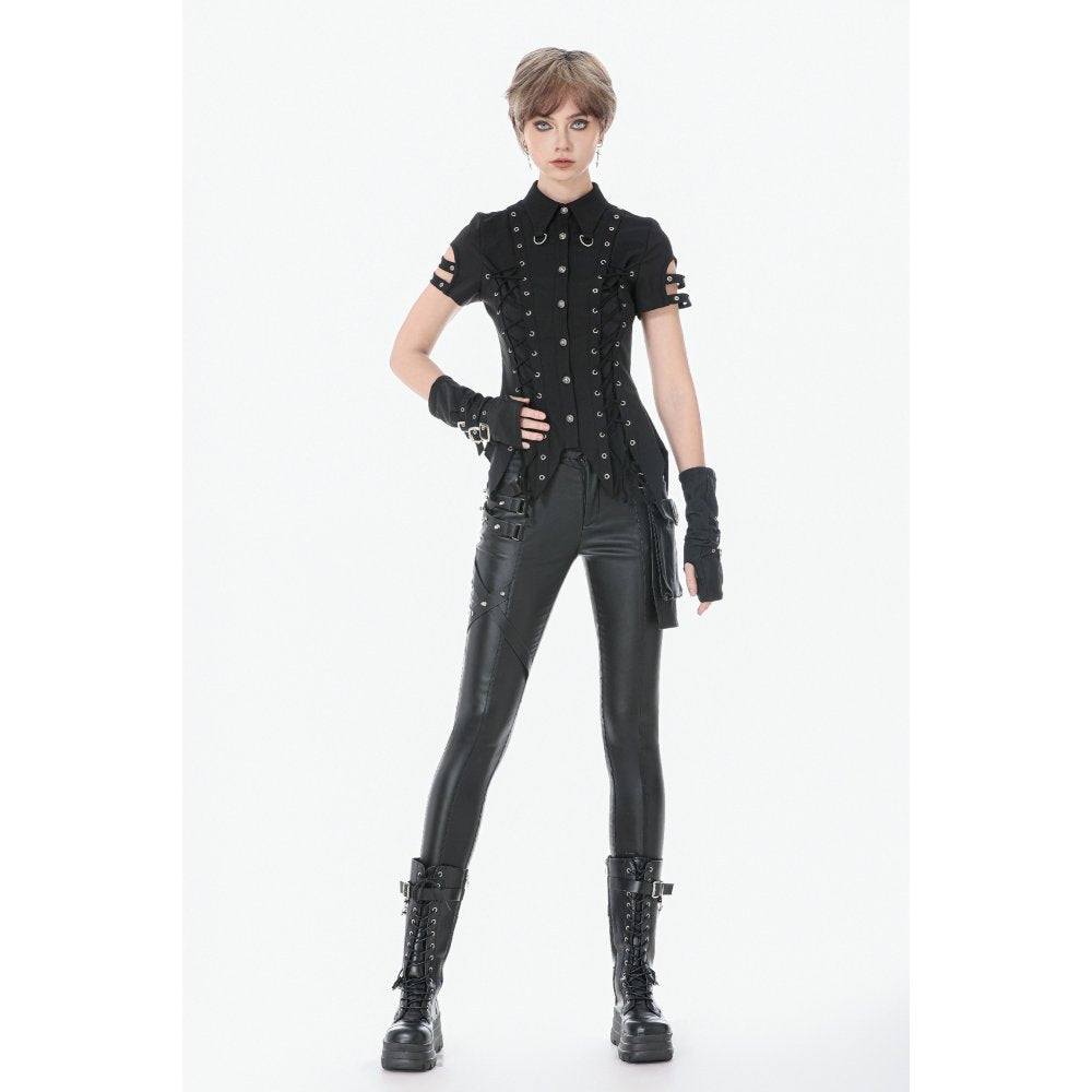 Dark in Love Ruptured Lace-Up Punk Shirt | Black Corset Style Top