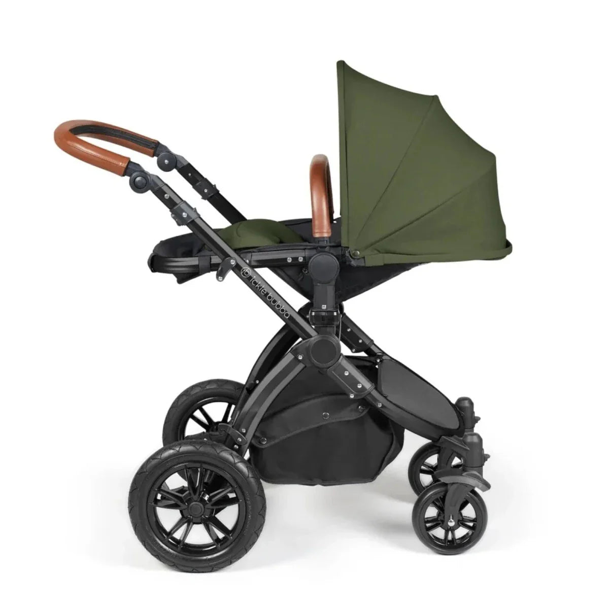 Ickle Bubba Stomp Luxe Travel System with i-Size Stratus Car Seat & ISOFIX Base 12 pcs - Black & Woodland & Tan