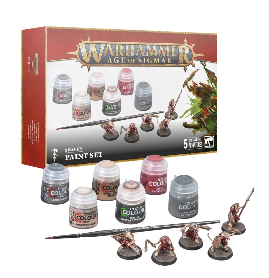 Warhammer Skaven Paint Set – Includes 5 Clanrats, 6 Paints & Brush