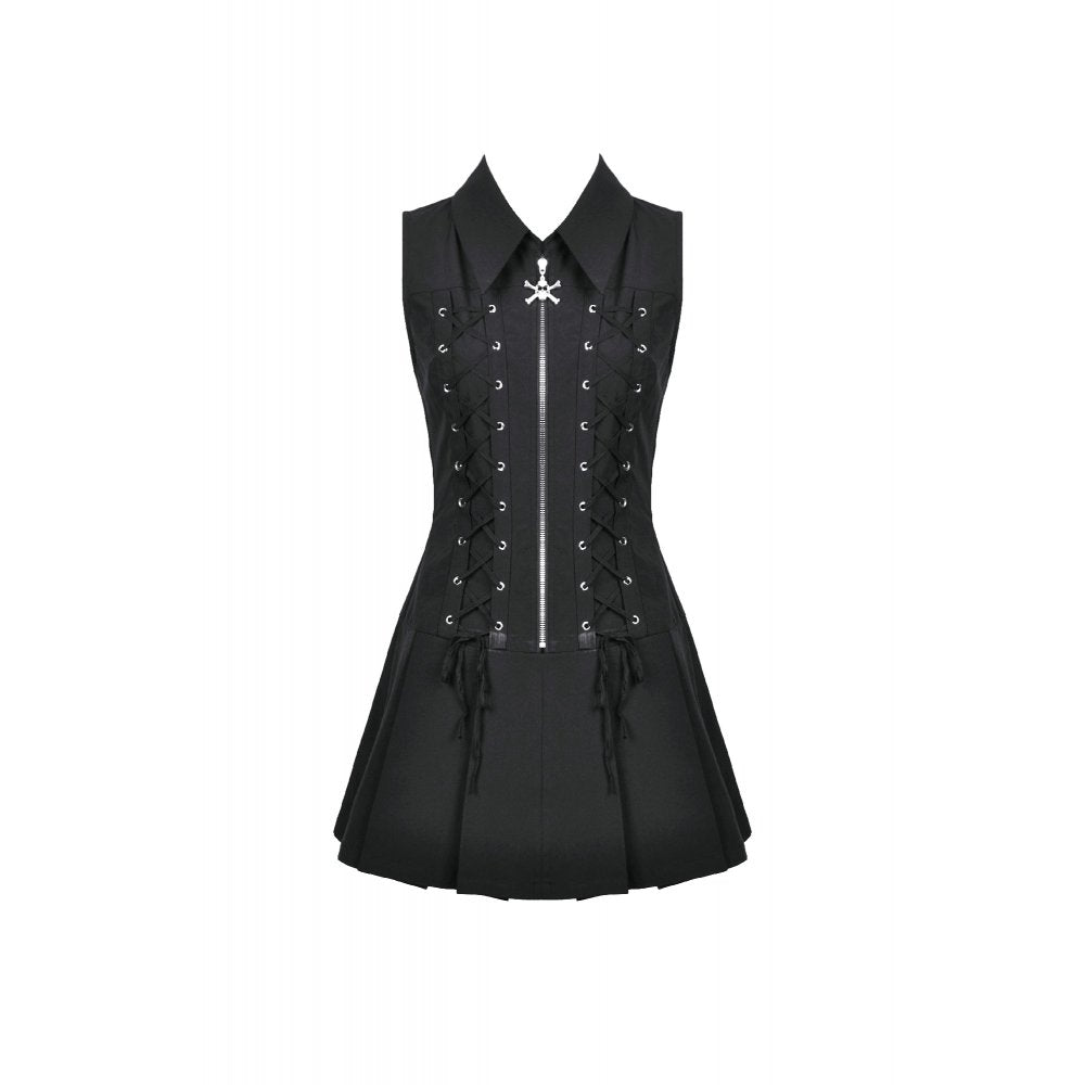 Dark in Love Valeria Gothic Corset Dress – Black Pleated Mini Dress