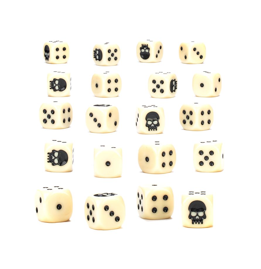 Snaps Warhammer Dice Set - 20 Ivory 12mm D6 with Skull Icon Facings