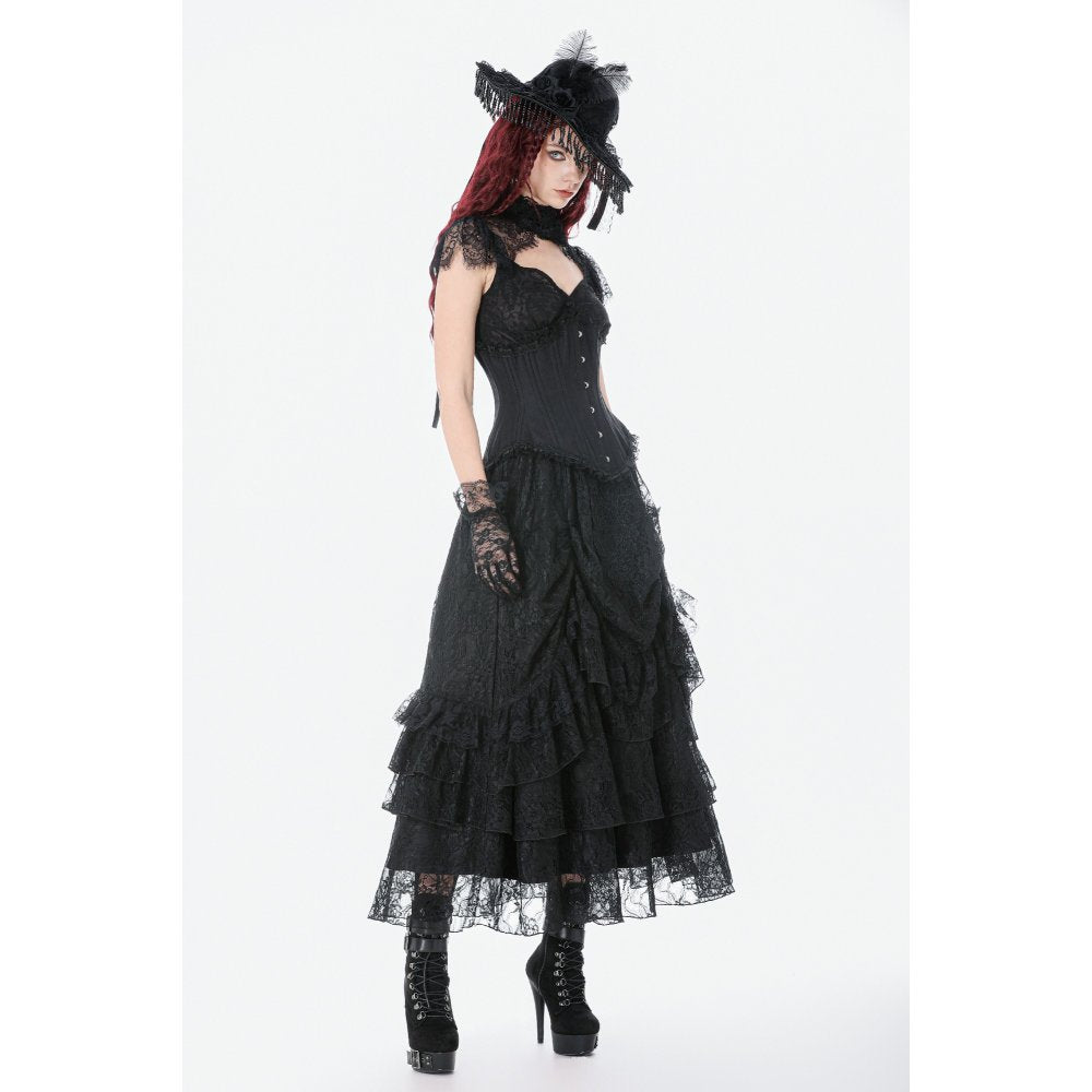 Dark in Love Talia Gothic Longline Metal Boned Corset | Black Polyester