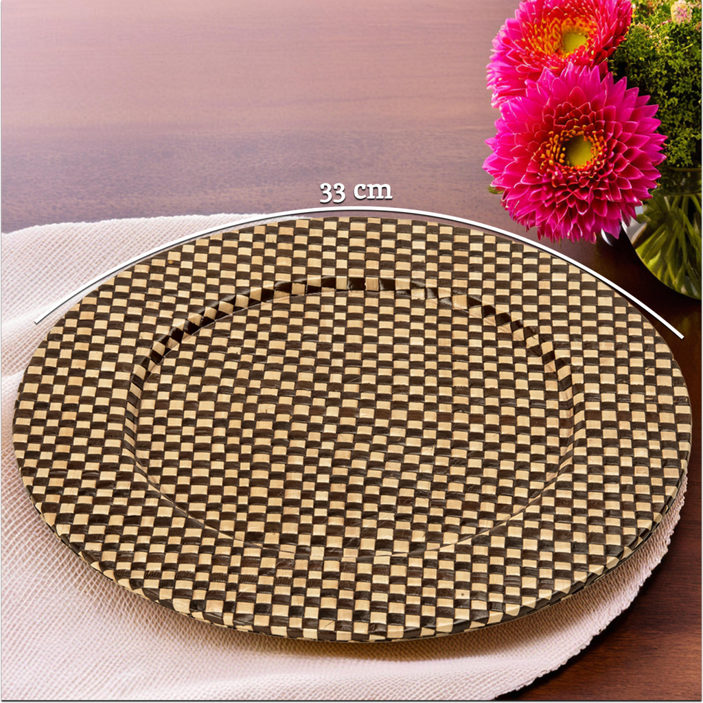 Orsina Pandanus Woven Charger Plate – Black and Natural Coastal Decor