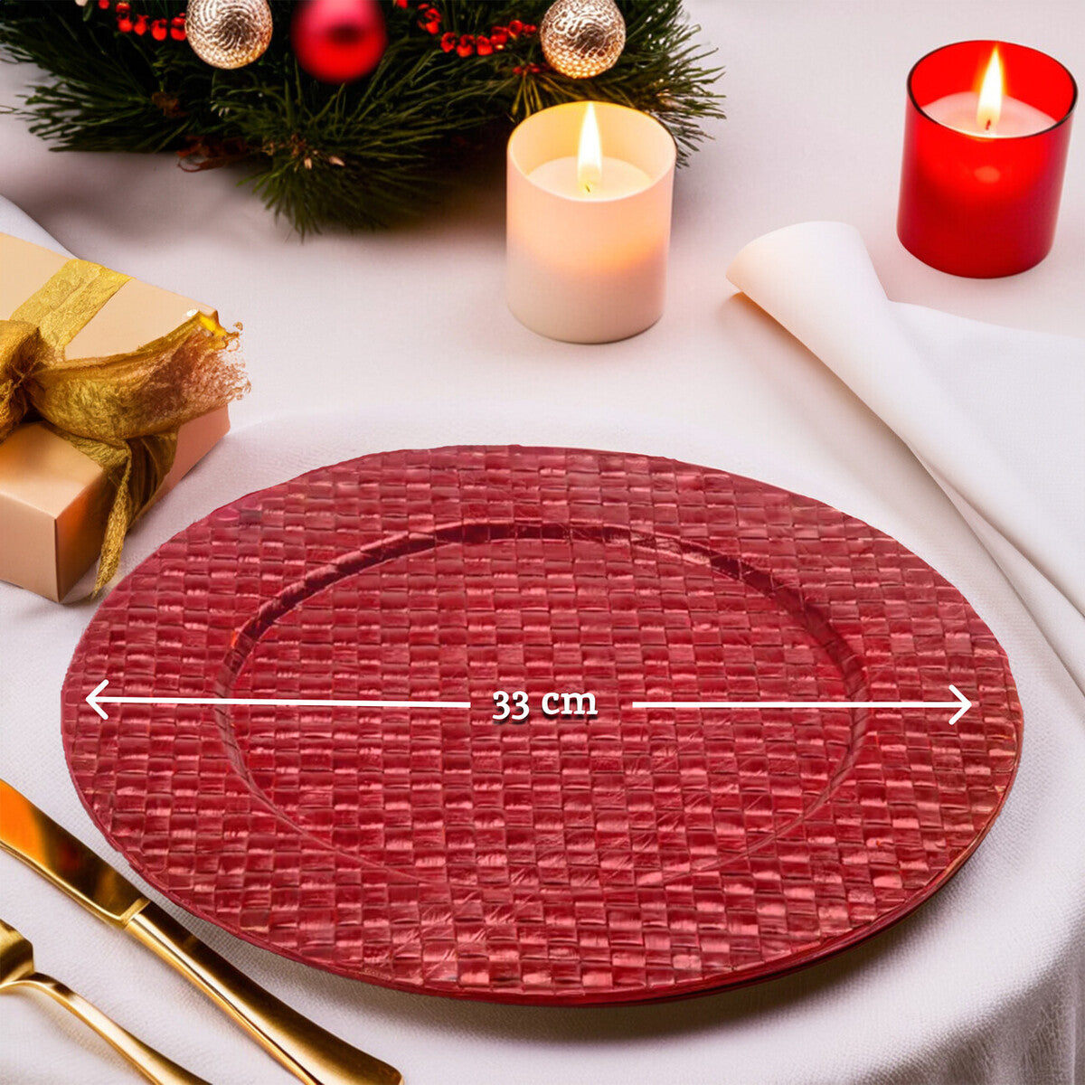 Orsina Pandanus Red Charger Plate – Handwoven Woven Table Decor