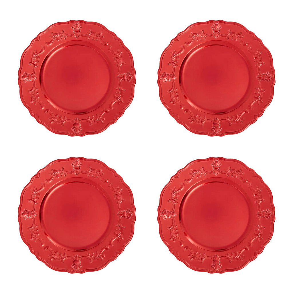 Orsina Dia Red Baroque Charger Plate – Scalloped Edge Dining Decor