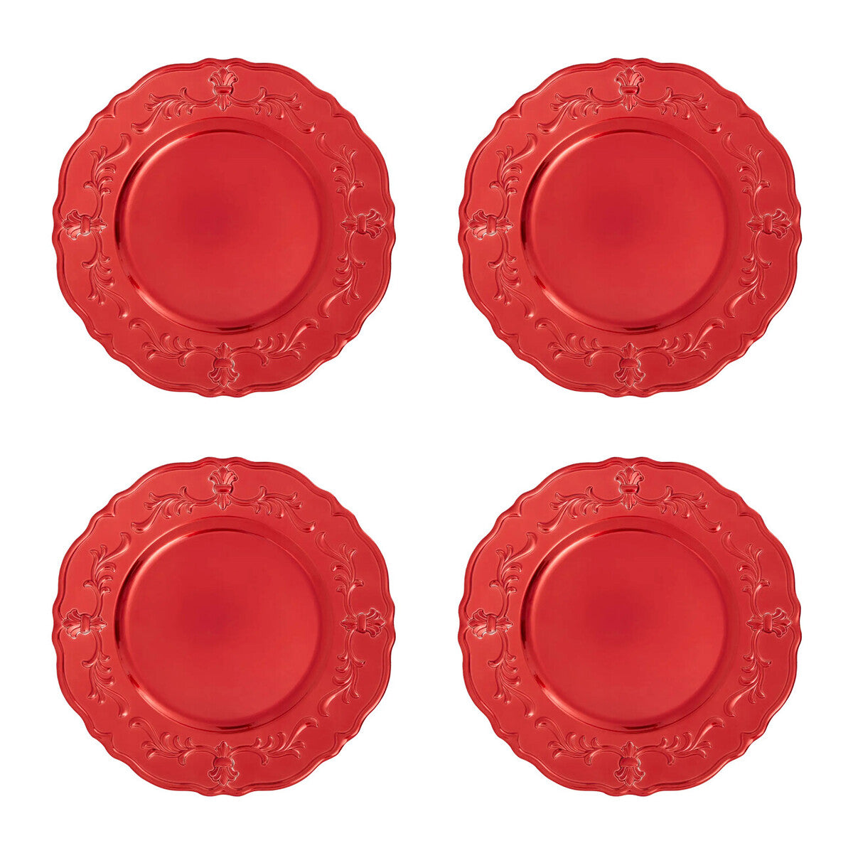 Orsina Dia Red Baroque Charger Plate – Scalloped Edge Dining Decor