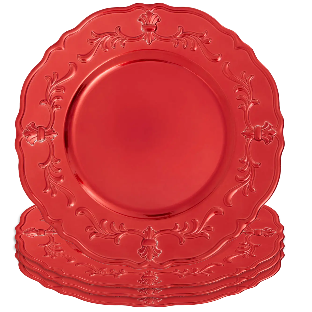 Orsina Dia Red Baroque Charger Plate – Scalloped Edge Dining Decor