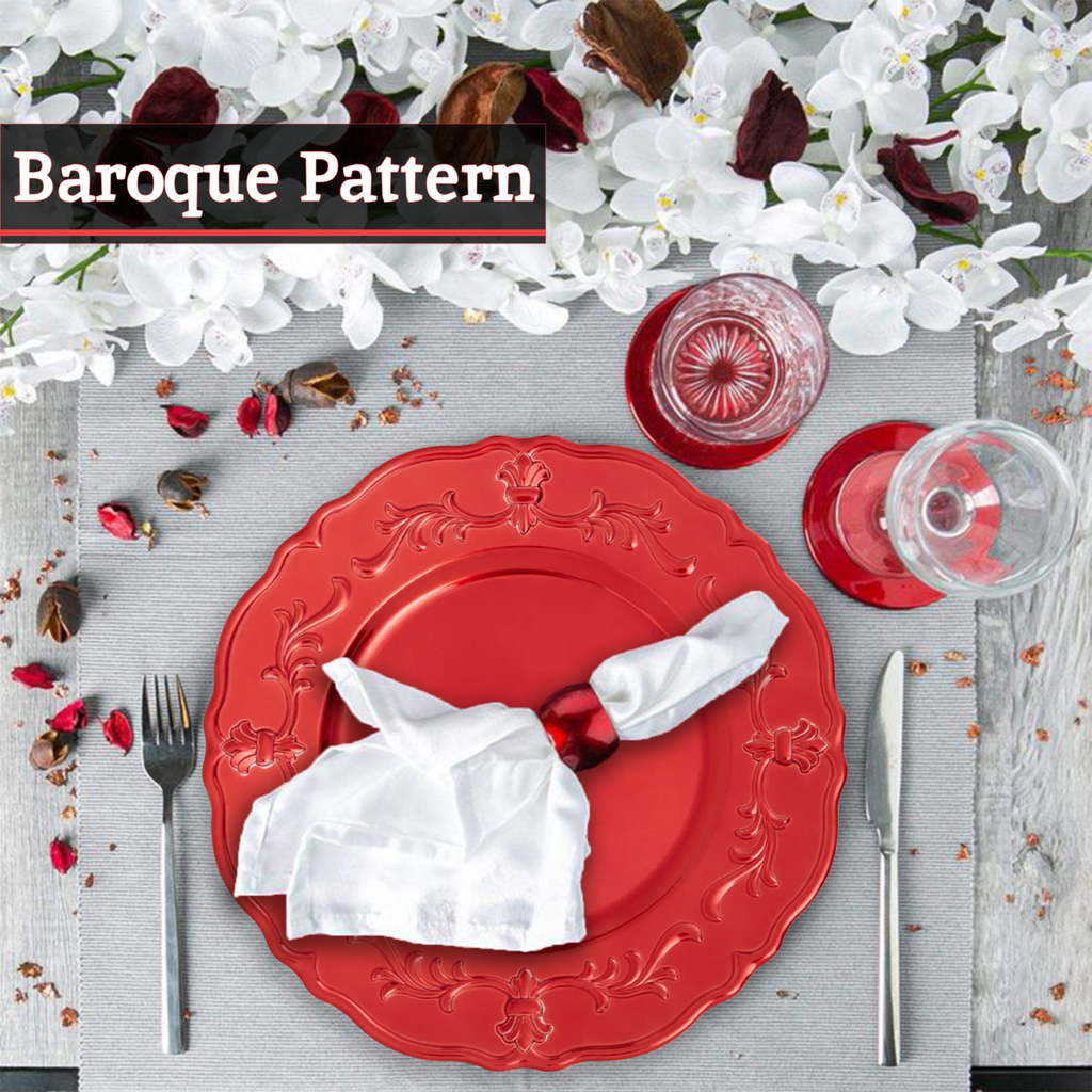 Orsina Dia Red Baroque Charger Plate – Scalloped Edge Dining Decor