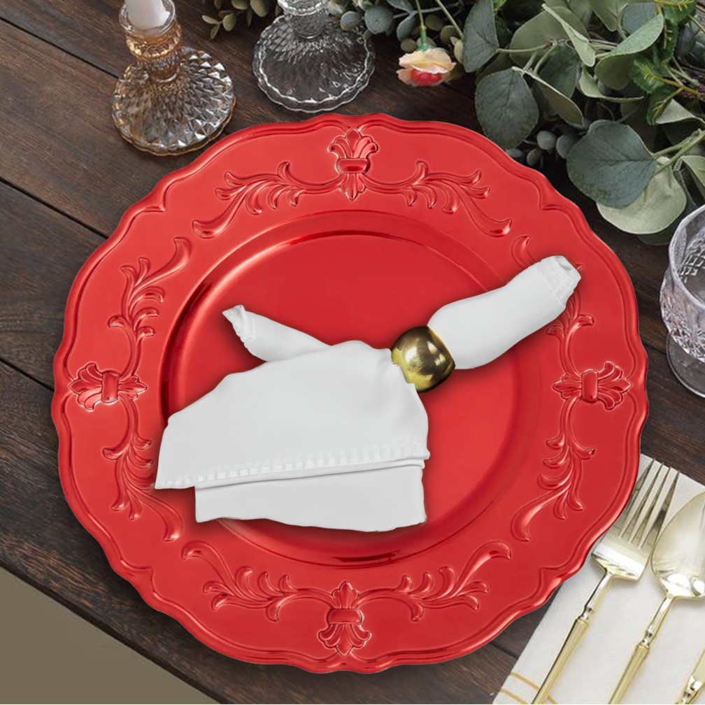 Orsina Dia Red Baroque Charger Plate – Scalloped Edge Dining Decor