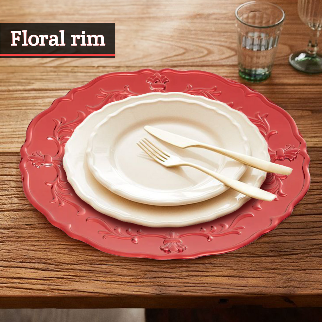 Orsina Dia Red Baroque Charger Plate – Scalloped Edge Dining Decor