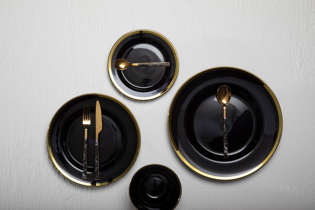 Orsina Ida Black Glass Charger Plates – 33cm Luxury Tableware Set of 4