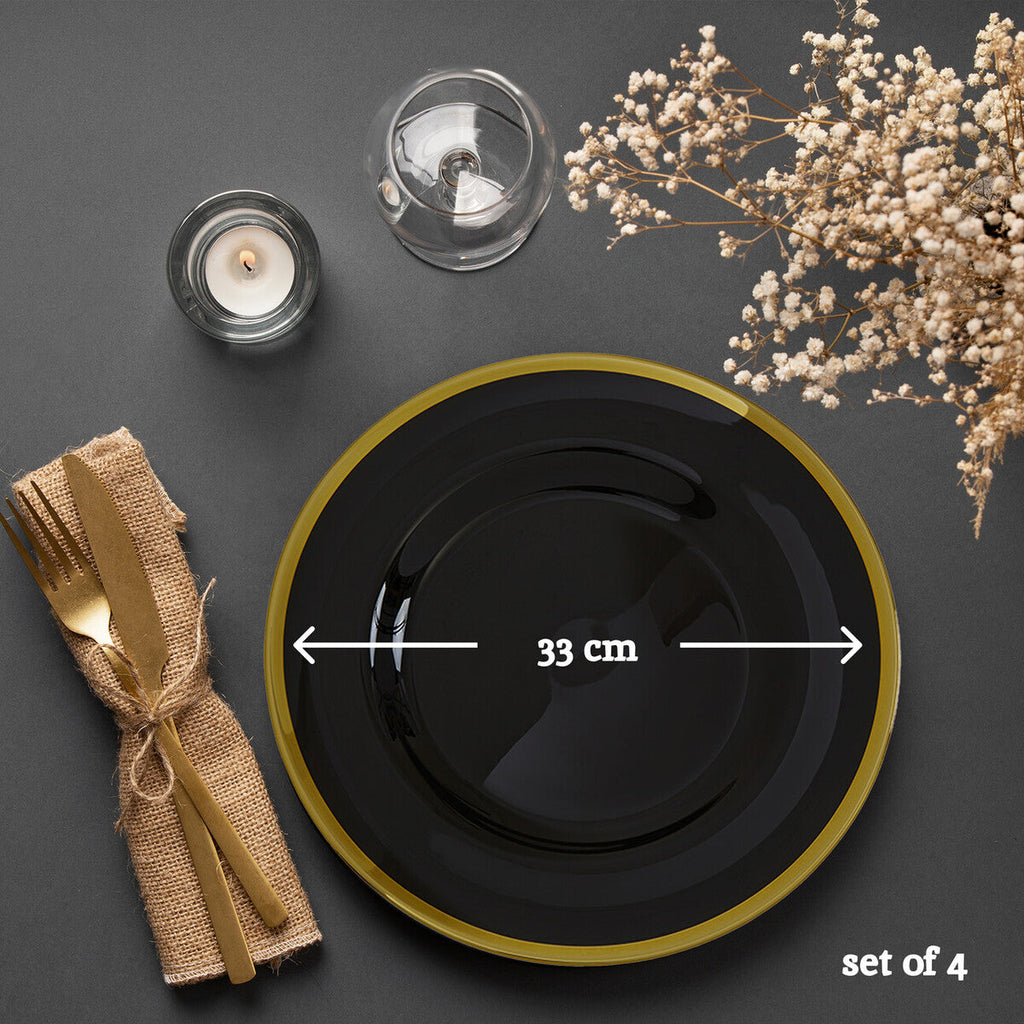 Orsina Ida Black Glass Charger Plates – 33cm Luxury Tableware Set of 4