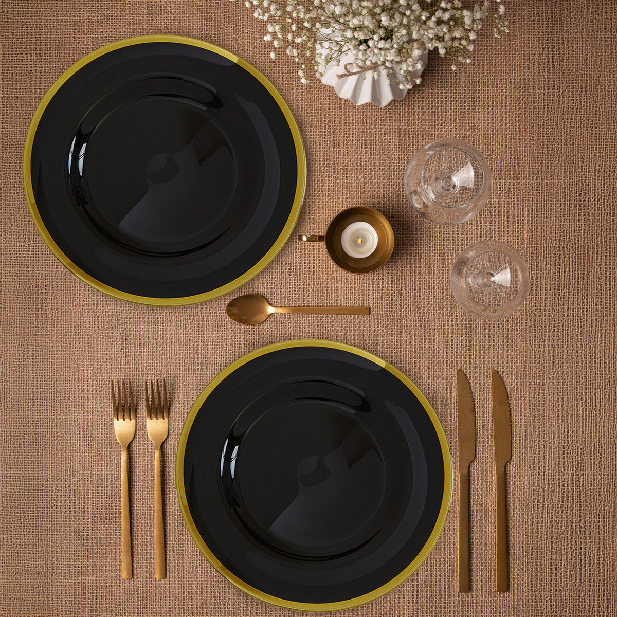 Orsina Ida Black Glass Charger Plates – 33cm Luxury Tableware Set of 4