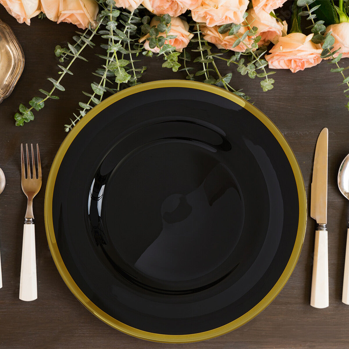 Orsina Ida Black Glass Charger Plates – 33cm Luxury Tableware Set of 4