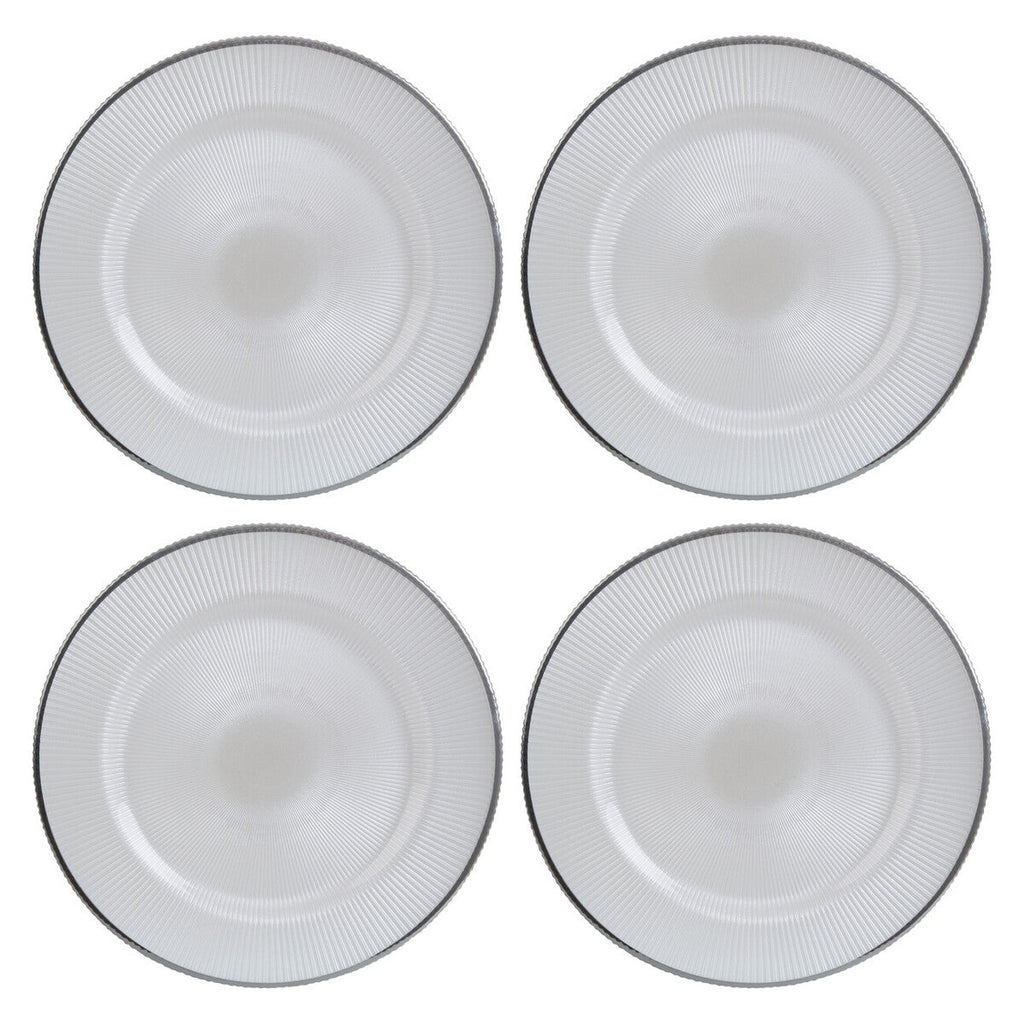 Orsina White Glass Charger Plates – 33cm Embossed Tableware, Set of 4