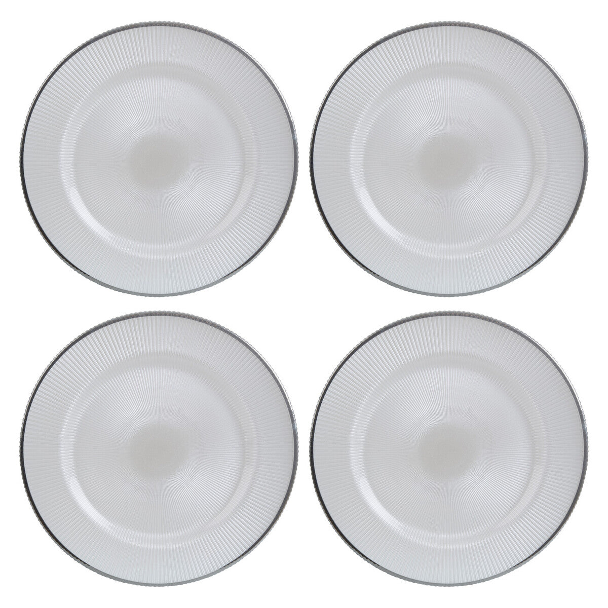 Orsina White Glass Charger Plates – 33cm Embossed Tableware, Set of 4