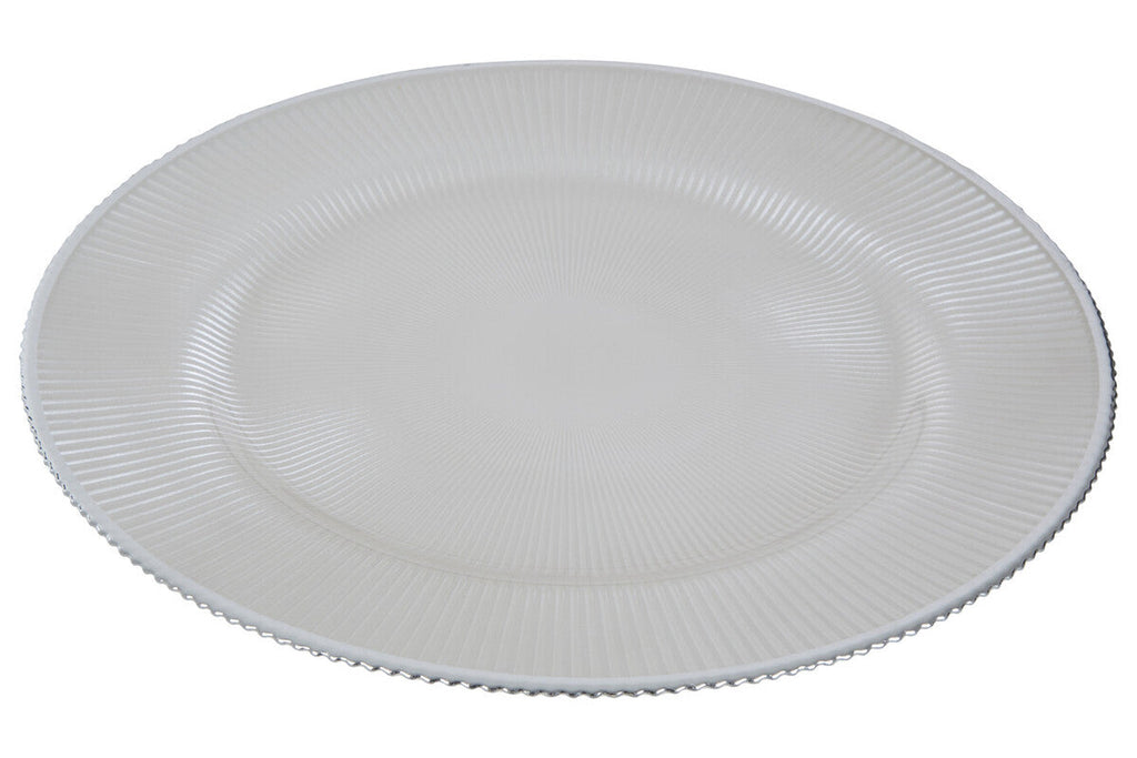Orsina White Glass Charger Plates – 33cm Embossed Tableware, Set of 4