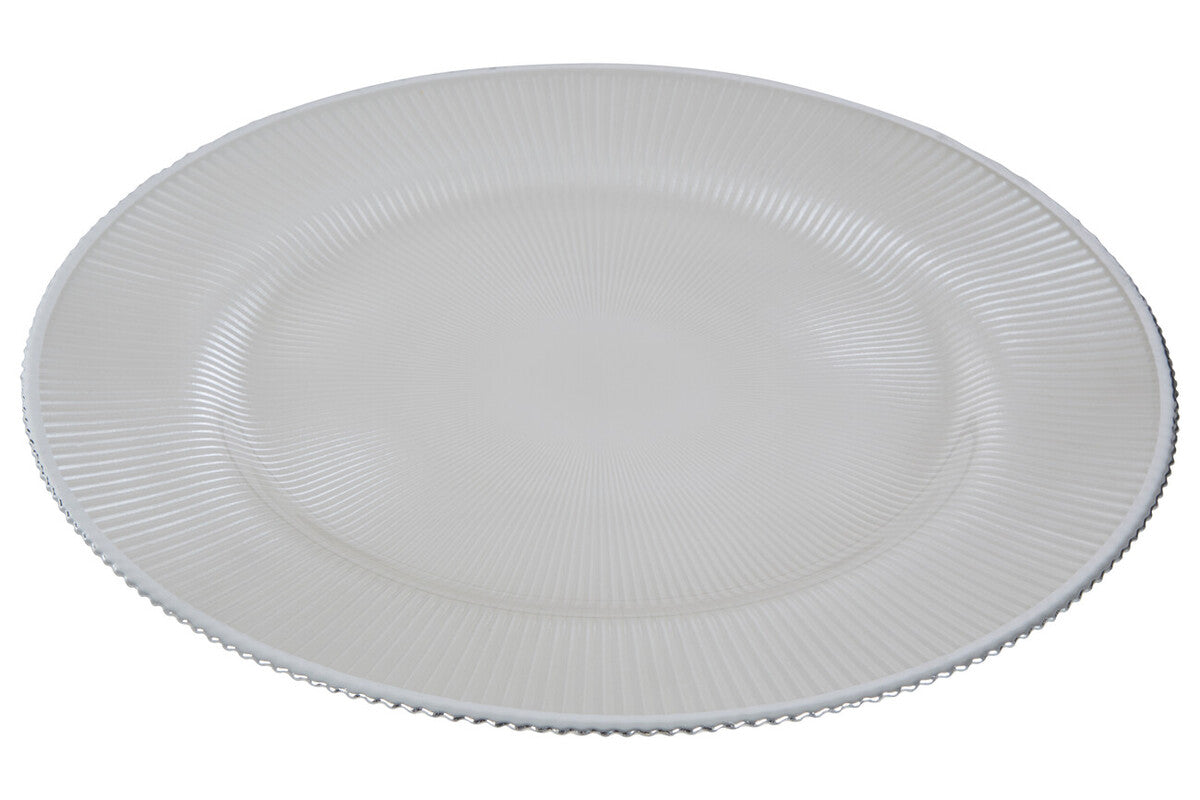 Orsina White Glass Charger Plates – 33cm Embossed Tableware, Set of 4