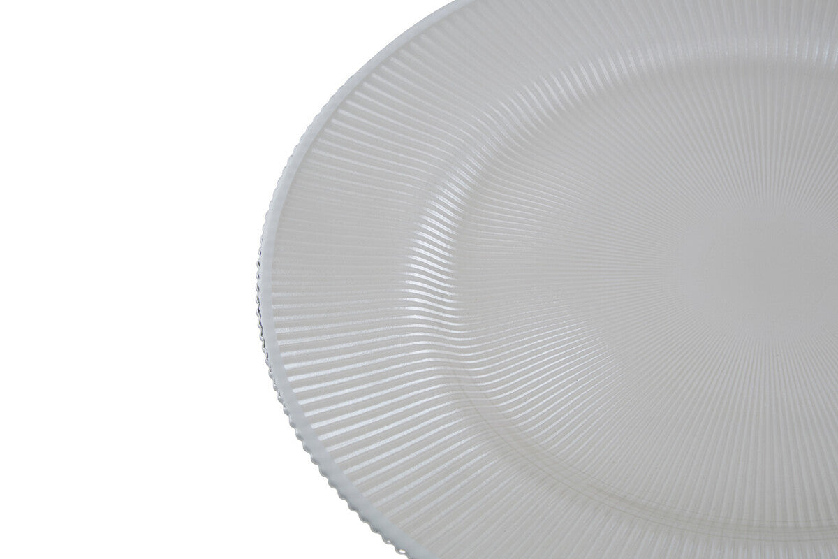 Orsina White Glass Charger Plates – 33cm Embossed Tableware, Set of 4