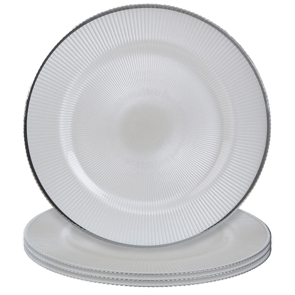 Orsina White Glass Charger Plates – 33cm Embossed Tableware, Set of 4