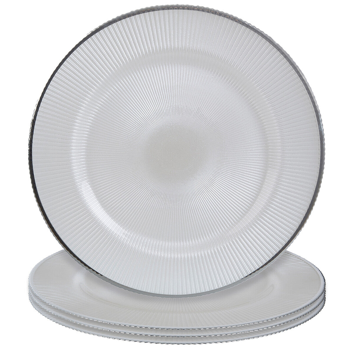 Orsina White Glass Charger Plates – 33cm Embossed Tableware, Set of 4