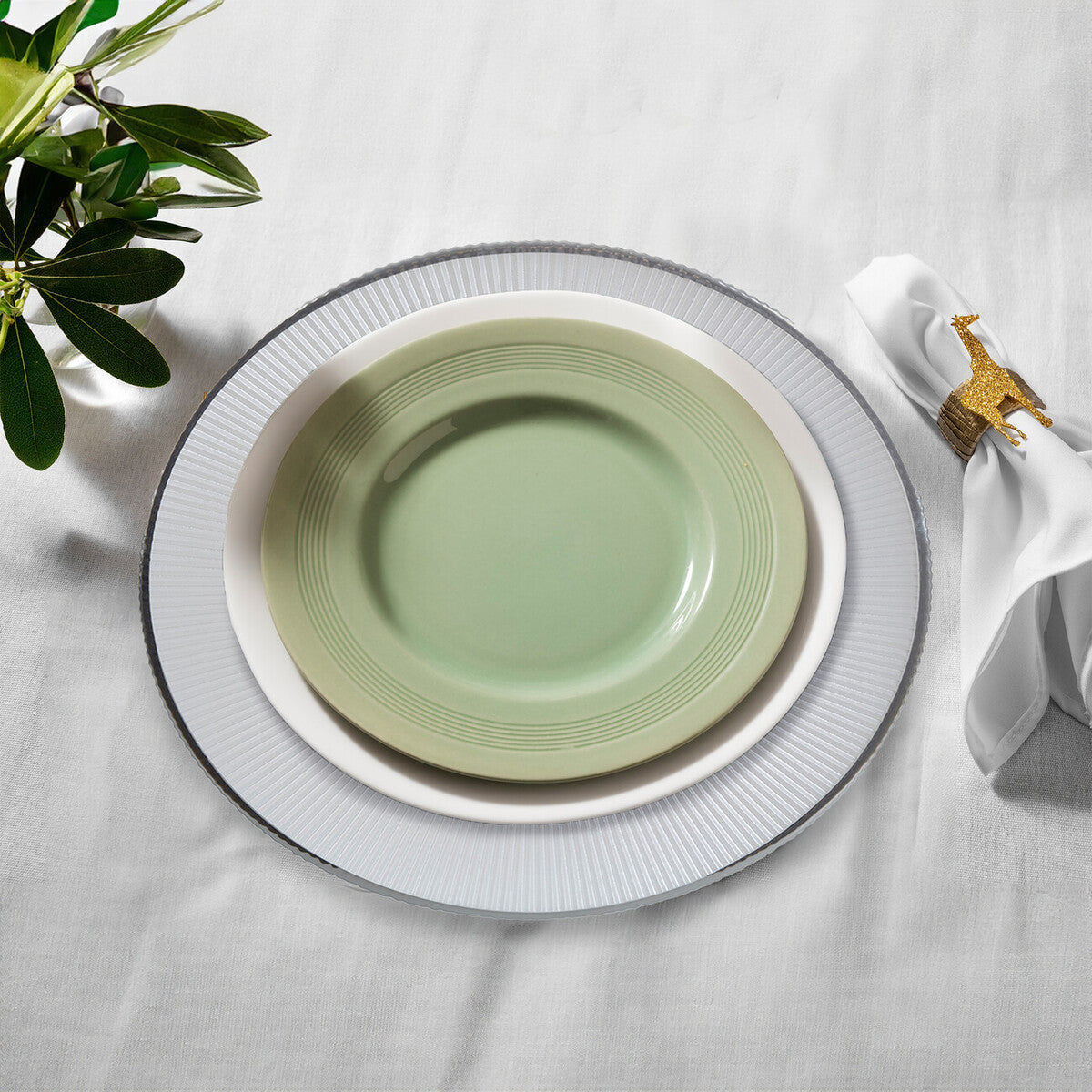 Orsina White Glass Charger Plates – 33cm Embossed Tableware, Set of 4