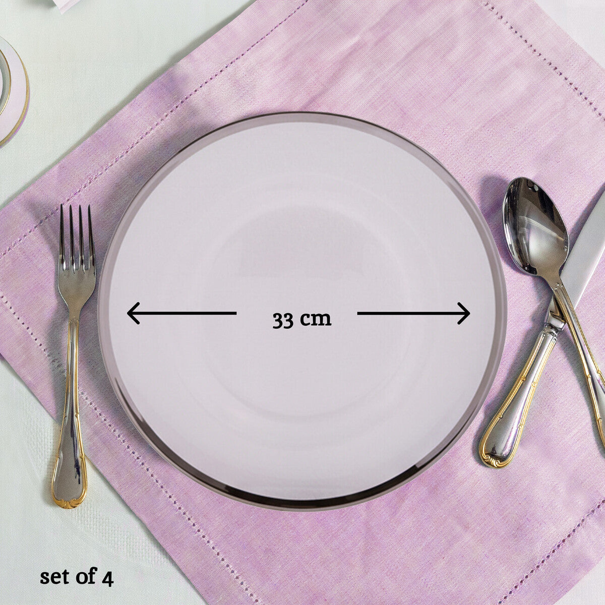 Orsina Ida Silver Rim Charger Plates – Set of 4 Plain 33cm Tableware