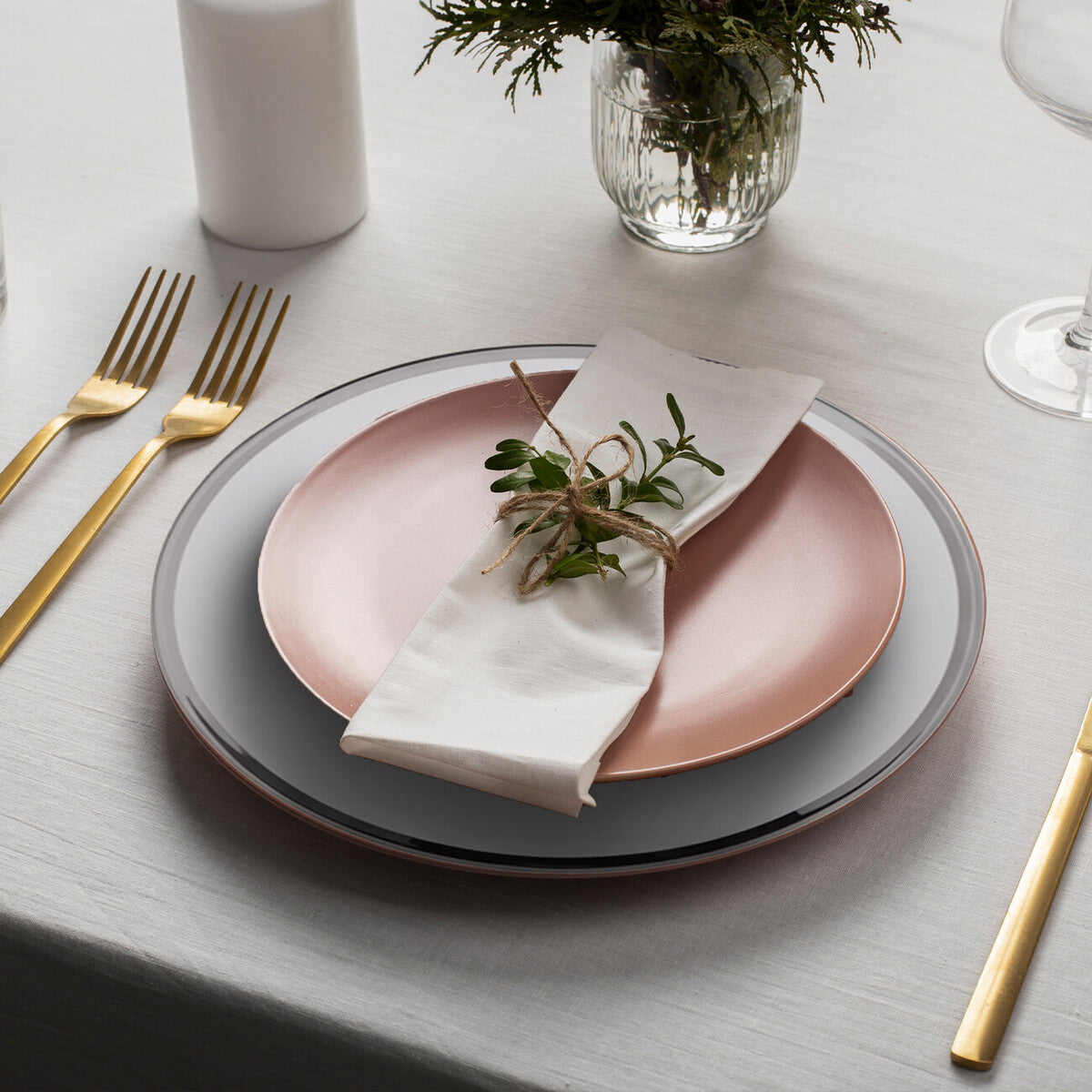 Orsina Ida Silver Rim Charger Plates – Set of 4 Plain 33cm Tableware