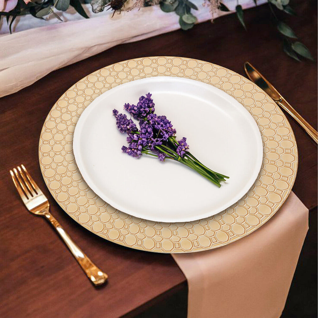 Orsina Gold Charger Plate – Octagon Pattern Rim Geometric Tableware