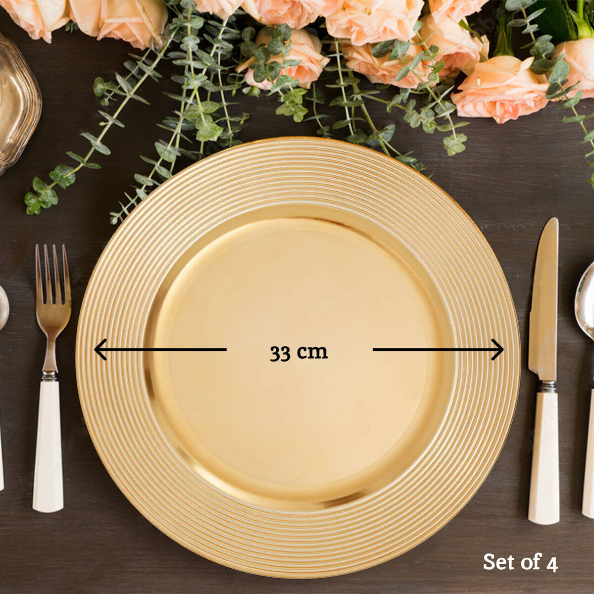 Orsina Dia Gold Charger Plate – Ribbed Rim Luxury Table Decor
