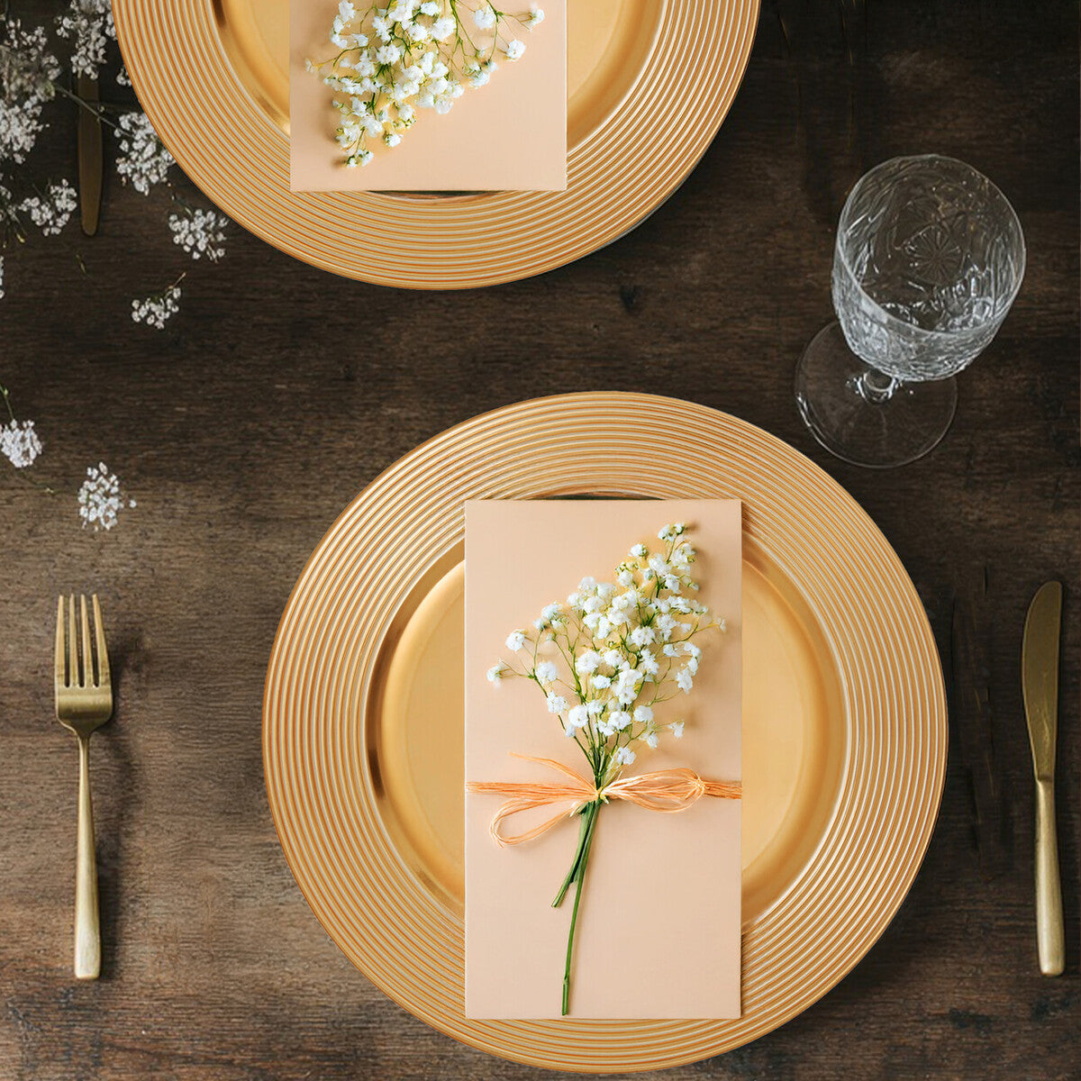 Orsina Dia Gold Charger Plate – Ribbed Rim Luxury Table Decor