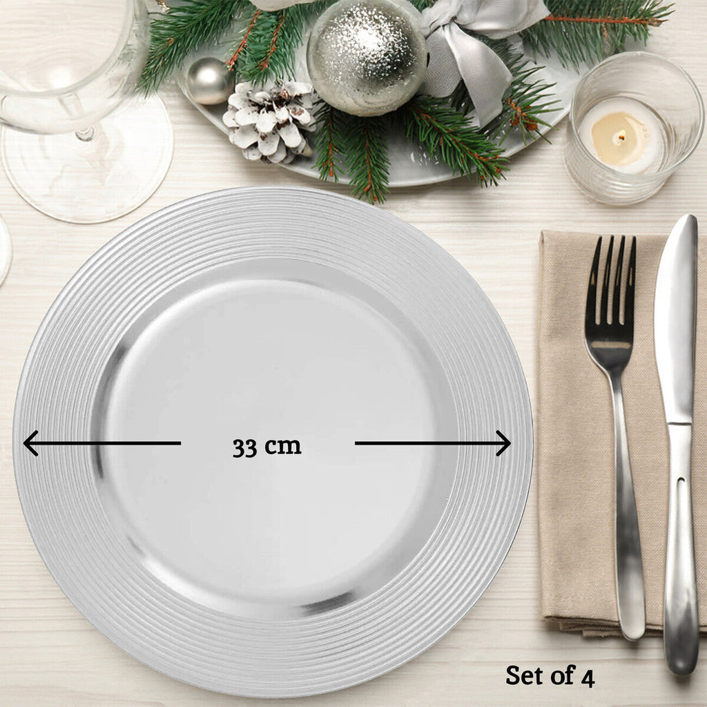 Orsina Dia Silver Charger Plate – Ribbed Rim Modern Table Decor