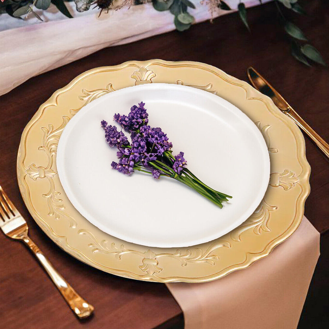 Orsina Gold Finish Baroque Charger Plate – Scalloped Edge Tableware