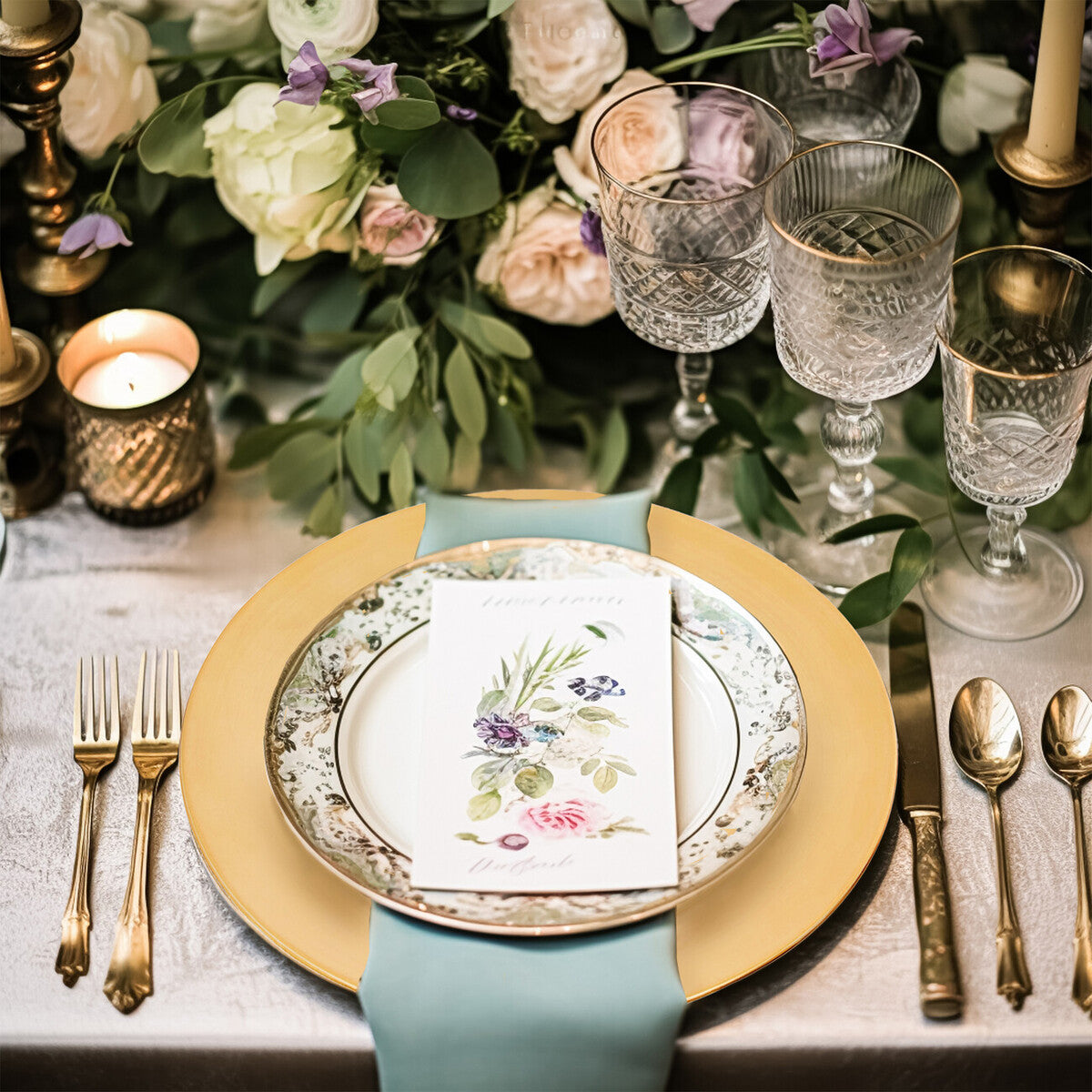 Orsina Dia Gold Finish Flat Style Charger Plate | Luxury Table Decor