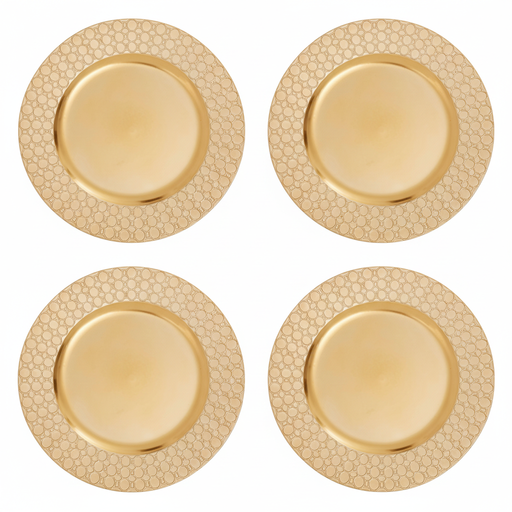 Orsina Gold Charger Plates – 33cm Octagon Pattern Rim, Set of 4