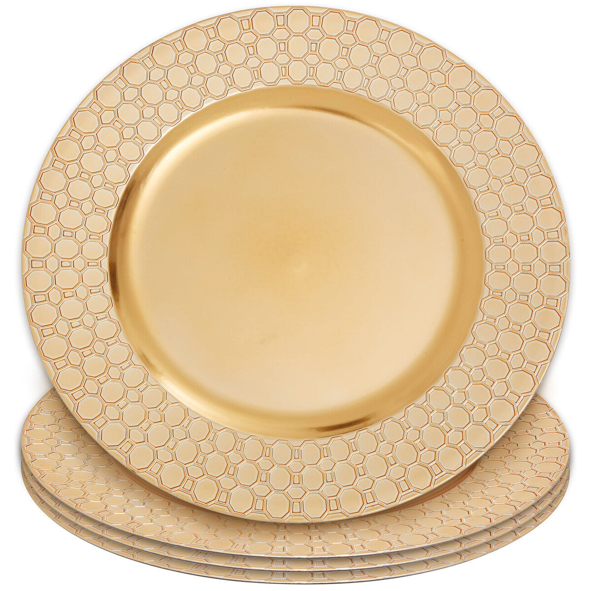 Orsina Gold Charger Plates – 33cm Octagon Pattern Rim, Set of 4