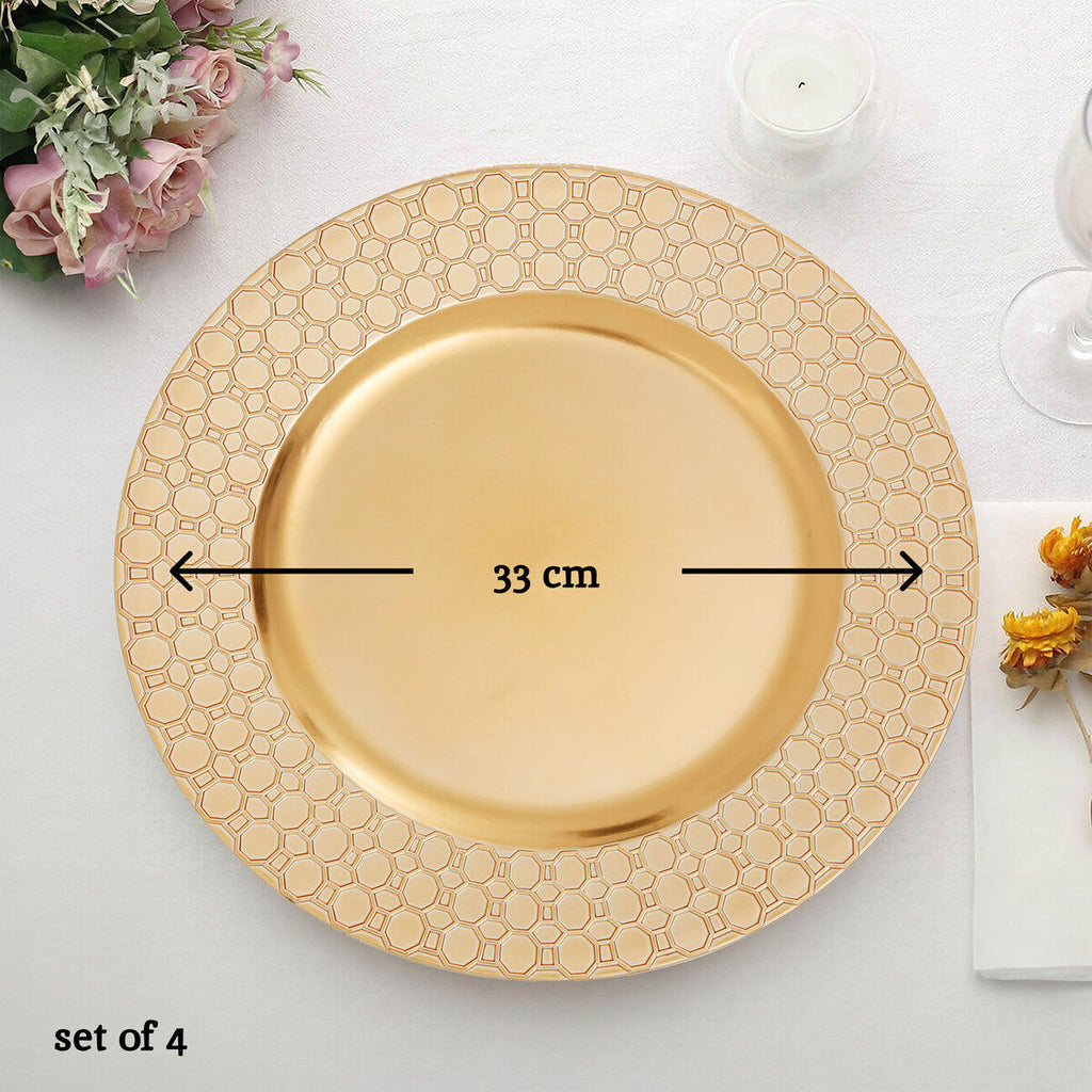 Orsina Gold Charger Plates – 33cm Octagon Pattern Rim, Set of 4