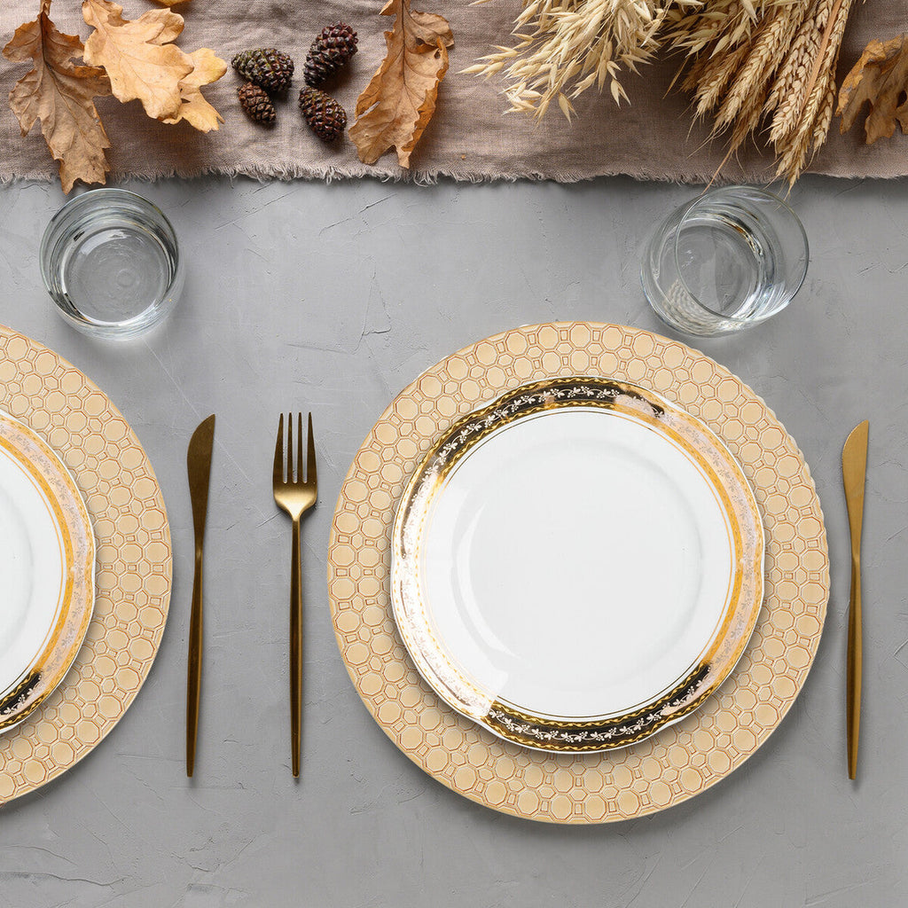 Orsina Gold Charger Plates – 33cm Octagon Pattern Rim, Set of 4