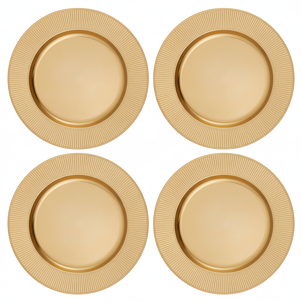 Orsina Gold Charger Plates - Set of 4 Ribbed Rim 33cm Table Decor