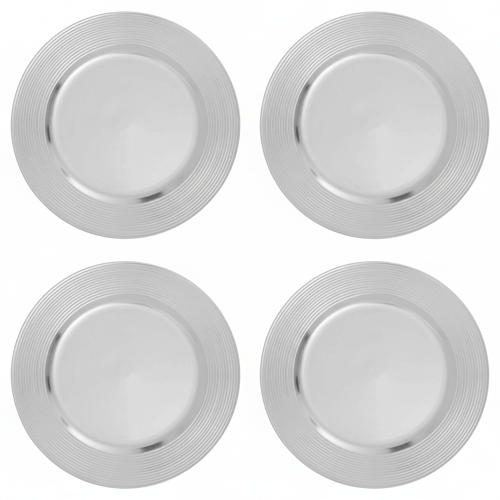 Orsina Silver Charger Plates - Set of 4 Ribbed Rim 33cm Table Decor