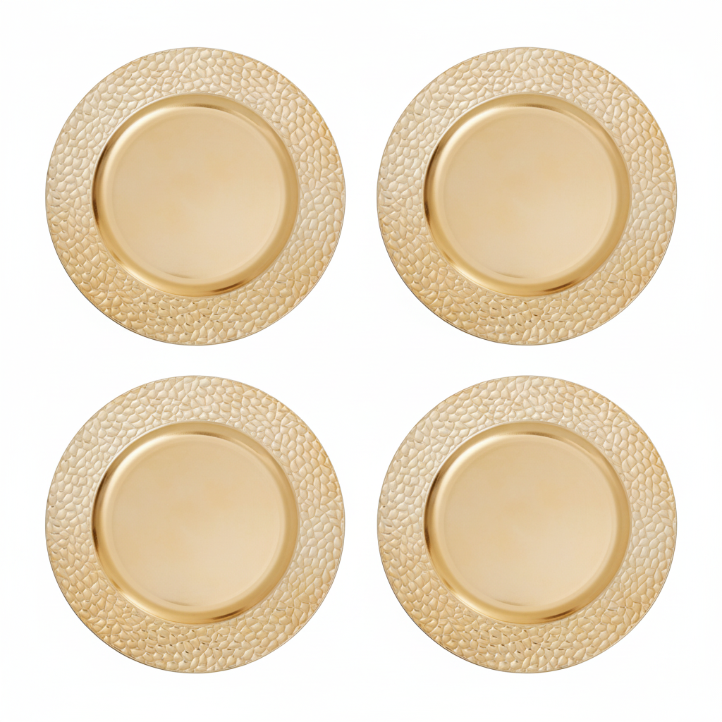 Orsina Gold Hammered Rim Charger Plates - 33cm Luxury Dining Set of 4