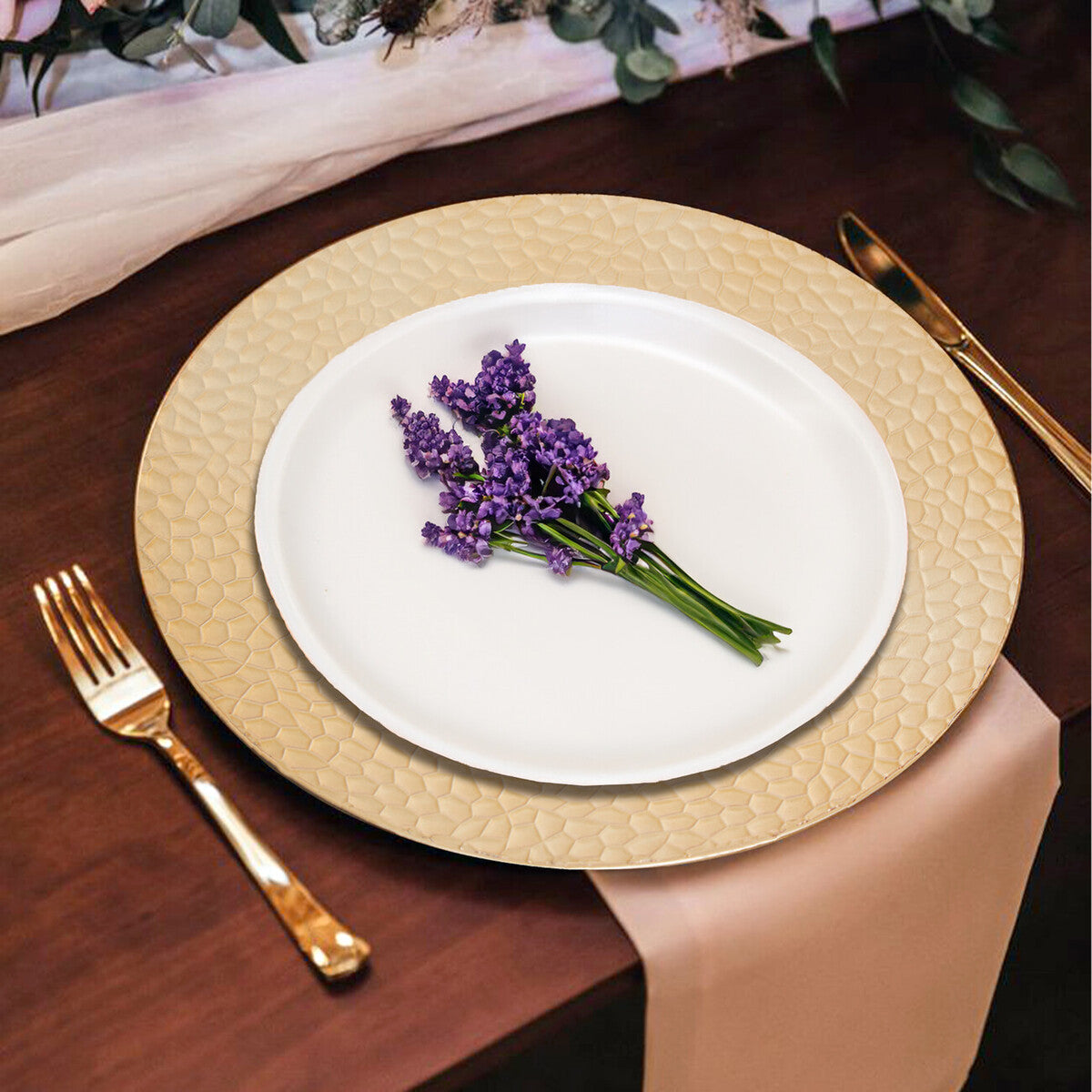 Orsina Gold Hammered Rim Charger Plates - 33cm Luxury Dining Set of 4