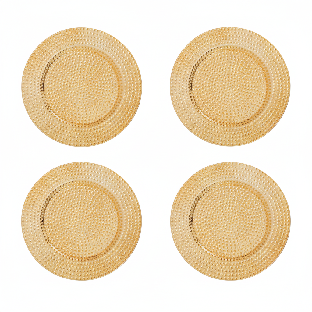 Orsina Gold Hammered Charger Plates – 33cm Round Table Decor, Set of 4